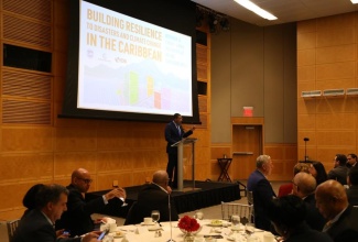 The Most Hon Andrew Holness speaking at the International Monetary Fund Conference in the US capital, Washington DC on Monday, November 26, 2018.