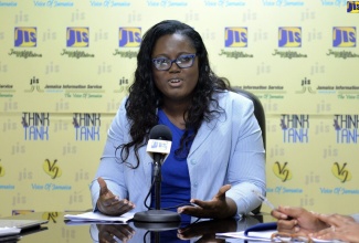 Manager, Student Assessment Unit, Ministry of Education, Youth and Information, Terry-Ann Thomas Gayle, presenting Primary Exit Profile (PEP) preparation tips, at a Jamaica Information Service (JIS) Think Tank on Thursday (February 14), at the JIS Head Office in Kingston.