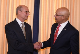 Governor-General, His Excellency the Most Hon. Sir Patrick Allen (right), greets President of the Seventh-day Adventist World Church, Pastor Ted Wilson, who called on the Governor-General on Tuesday (February 5) at King’s House. Mr. Wilson is in Jamaica for the Global Leadership Summit 2019 being held from February 1 to 11 in Montego Bay, St. James. The summit is an international leadership conference put on by the Global Leadership Network.