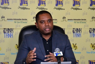 Jamaica Promotions Corporation (JAMPRO) Manager for Logistics and Infrastructure, Don Gittens, speaks at a Jamaica Information Service (JIS) Think Tank held on Thursday (February 21), at the agency's headquarters in Kingston.