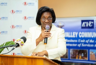 Managing Director of HEART Trust/NTA , Dr. Janet Dyer, addresses attendees during the launch of the Essex Valley Community and Associates (EVC)  Employee Certification Programme, which was held at the Alpart Sports Club in Nain , St. Elizabeth, on Tuesday (February 26).  

