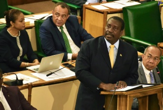 Minister of Transport and Mining, Hon. Robert Montague during his 2019/20 Sectoral  Debate Presentation in the house of Representatives on June 4, 2019.