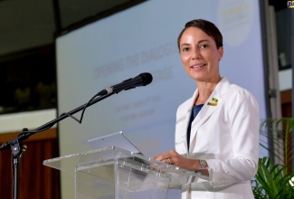 Minister of Foreign Affairs and Foreign Trade, Senator the Hon. Kamina Johnson Smith, addresses the opening session of the Eighth Biennial Jamaica Diaspora Conference on Monday (June 17). The event is being held from June 16 to 20 at the Jamaica Conference Centre, downtown Kingston, under the theme ‘Jamaica and the Diaspora: Building Pathways for Sustainable Development’.
