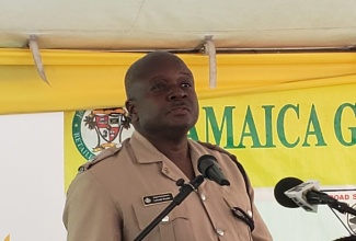 Head of the Highway and Patrol Division at the Police Safety and Traffic Enforcement Branch (PSTEB), Superintendent Lanford Salmon, speaks at the recent Jamaica Gasolene Retailers Association (JGRA) Road Safety Month launch, at the FESCO Gas Station in Lydford, St. Ann.