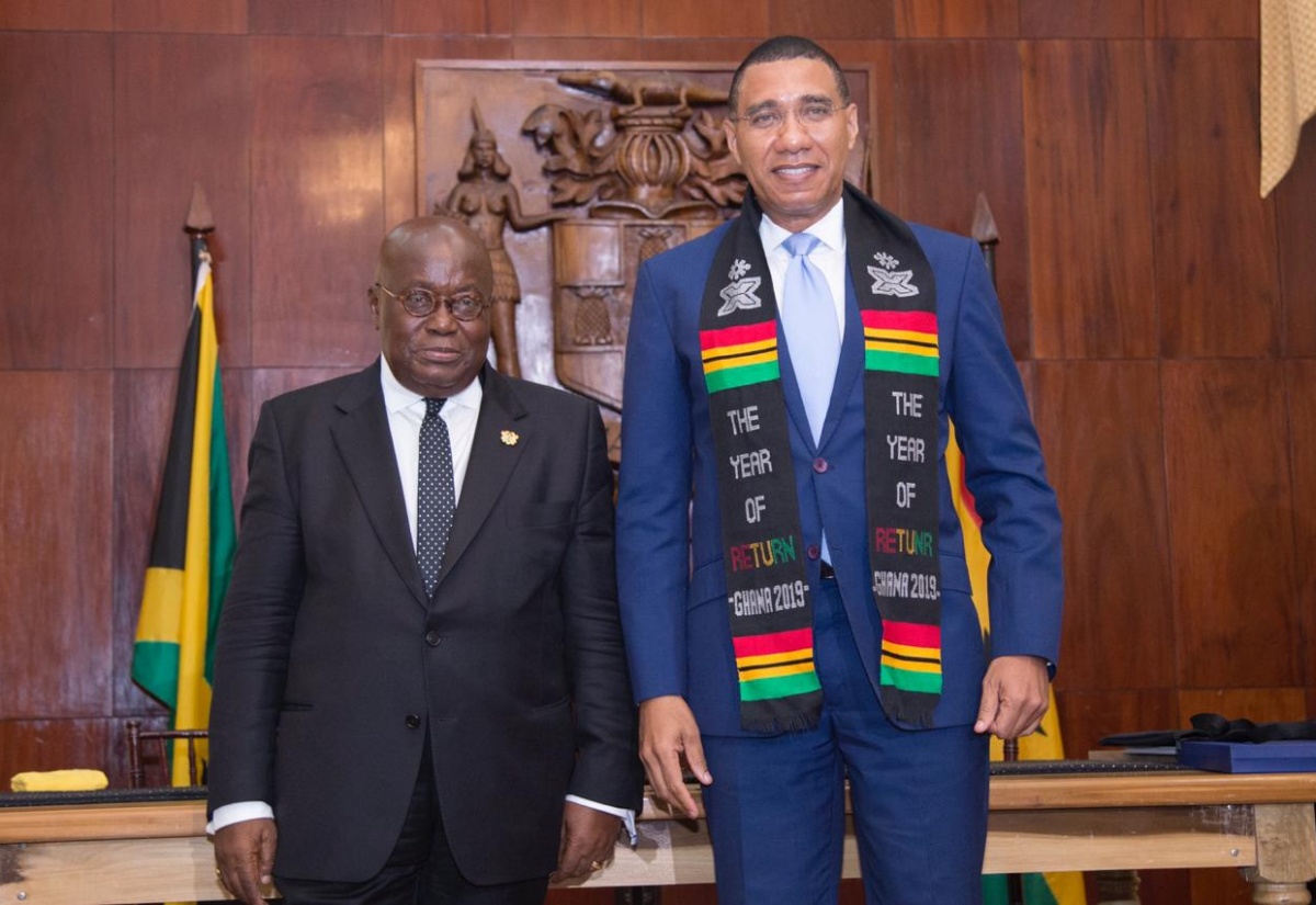 Prime Minister Andrew Holness and the President of the Republic of Ghana, His Excellency Nana Addo Danka Akufo-Addo