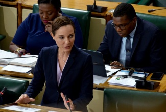 Leader of Government Business and Minister of Foreign Affairs and Foreign Trade, Senator the Hon. Kamina Johnson Smith, speaks in the Senate on July 19.