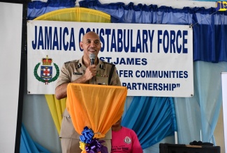 Commissioner of Police, Major General Antony Anderson, speaks at the closing ceremony for the Salt Spring Summer Camp, in St. James, at the Salt Spring Primary and Infant School,  on Friday (August 16).