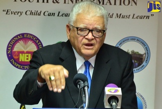 Minister with responsibility for the Ministry of Education, Youth and Information, Hon. Karl Samuda, addresses the media at the Ministry’s annual Back-to-School Press Conference, held at the Ministry,  National Heroes Circle, on Thursday (August 29).