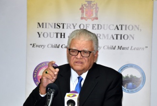 Minister with responsibility for Education, Youth and Information, Hon. Karl Samuda, addresses the media at the Ministry’s annual Back-to-School Press Conference, held at the Ministry’s head office at National Heroes Circle, on Thursday (August 29).

