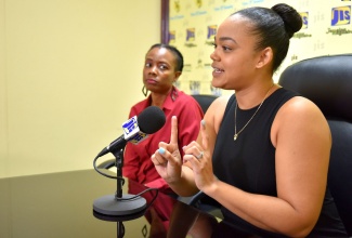 (FILE) Executive Director of the Jamaica Association for the Deaf (JAD), Kimberley Sherlock Marriott-Blake (right), addressing a JIS Think Tank on August 21.  Ms. Deniese Badroe, Business Development Division Director of the JAD looks on. 