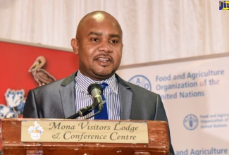 Acting Chief Planning Analyst, Ministry of Industry, Commerce, Agriculture and Fisheries, Clifford Spencer, speaks at a public forum on ‘Climate Change and the Future of Food Security: Positioning Agro-Food Systems for our Health and Wealth’, held at The University of the West Indies, Mona, in St. Andrew on Thursday (October 17).