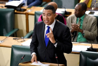 Prime Minister, the Most Hon. Andrew Holness, opens the debate on amendments to the Human Employment and Resource Training Act in the House of Representatives on October 29.