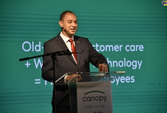 (FILE) Chairman, Canopy Insurance, Senator Don Wehby, addresses the audience at the official launch of Canopy Insurance, at The Gardens of The Jamaica Pegasus hotel in New Kingston on January 16.

