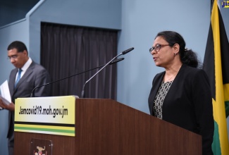 Chief Medical Officer (CMO), Ministry of Health and Wellness, Dr. Jacquiline Bisasor McKenzie​ responding to questions at a digital press conference on Wednesday (April 8) at Jamaica House. 