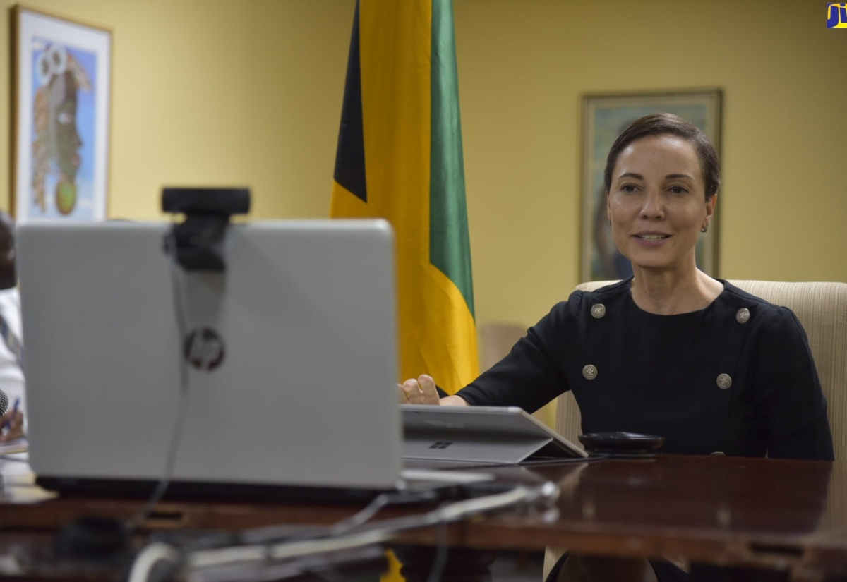 Minister of Foreign Affairs and Foreign Trade, Senator the Hon. Kamina Johnson Smith, addressing the Inaugural Global Jamaica Diaspora Youth Council Online Youth Summit on Tuesday (June 16).
​