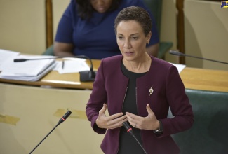 Leader of Government Business in the Senate, and Minster of Foreign Affairs and Foreign Trade, Senator Hon. Kamina Johnson Smith, addresses the sitting of the Upper House on Friday (June 26).