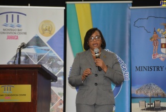 Training Manager for the Tourism Product Development Company (TPDCo), Western Region, Megan Mollison, addresses the closing day of the week-long TPDCo Coronavirus (COVID-19) Protocol Sensitisation workshop, which was held at the Montego Bay Convention Centre in St. James, on Monday, June 15,
 