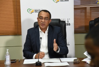 Minister of Health and Wellness, Dr. the Hon. Christopher Tufton, addresses a digital press conference at his New Kingston offices on Thursday (June 11).
