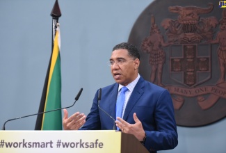 Prime Minister, the Most Hon. Andrew Holness, addresses a virtual press conference at Jamaica House on Monday (June 29).