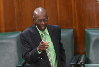 Minister without Portfolio in the Ministry of Industry, Commerce, Agriculture and Fisheries, Hon. J.C. Hutchinson, emphasises a point while making his contribution to the 2020/21 Sectoral Debate in the House of Representatives on Wednesday (July 1).

