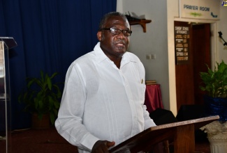 Custos Rotulorum for St. James, Bishop the Hon. Conrad Pitkin, addressing attendees during his annual back-to-school treat, which was held at the Faith Temple Assemblies of God Church in Montego Bay ​on August 21.

