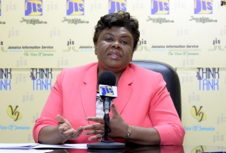 Chief Executive Officer, Consumer Affairs Commission (CAC), Dolsie Allen, emphasises a point at a recent JIS ‘Think Tank’.