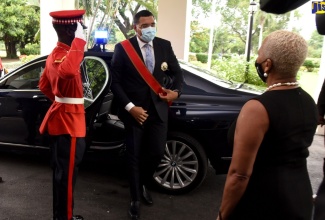 The Most Honourable Andrew Michael Holness, ON, MP, Prime Minister-designate, arrive at King’s House for his Swearing-in as Prime Minister of Jamaica.