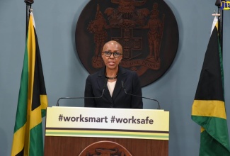 Minister of Education, Youth and Information, Hon. Fayval Williams, addresses a digital press briefing at the Office of the Prime Minister in St. Andrew on September 22.
