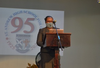 Acting Permanent Secretary in the Ministry of Education, Youth and Information, Dr. Grace McLean. addresses the virtual 95th Anniversary Service of the St. Andrew High School for Girls held at the school’s Cecelio Avenue location on Monday (September 21). 

