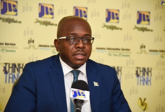 Minister of Housing, Urban Renewal, Environment and Climate Change, Hon. Pearnel Charles Jr., addresses a Jamaica Information Service (JIS) Think Tank on October 20. 
