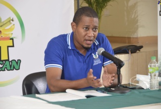 Minister of Agriculture and Fisheries, Hon. Floyd Green, addresses the Ministry’s Listening Tour stop at the Lucea Anglican Church in Hanover, on October 9.