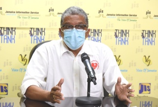 Director of Emergency Cardiac Care at the Heart Foundation of Jamaica (NFJ) and head of the Accident and Emergency Department at the Kingston Public Hospital (KPH) Dr. Hugh Mark Wong, addresses a JIS Think Tank on procedures to be followed when administering cardiopulmonary resuscitation (CPR) in the era of COVID-19.
