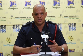 Acting Assistant Commissioner and Officer in Charge of the Fire Prevention Division of the Jamaica Fire Brigade (JFB), Emeleo Ebanks, speaking at a JIS Think Tank on October 22. 
