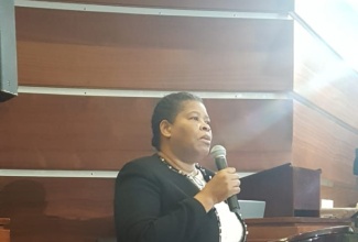 Chair of the Mental Health (Offenders) Inquiry Committee, Puisne Judge,  Hon. Mrs. Justice Georgiana Fraser, speaks at  the Conversation with the Judiciary, on October 29.
