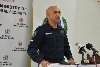 (FILE) Commissioner of Police, Major General Antony Anderson, addresses a press briefing on November 20, at the Freeport Police Station in St. James, after a tour of the Coral Gardens, Mt. Salem and Freeport police stations in the parish.