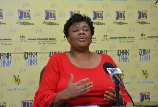 Consumer Affairs Commission Chief Executive Officer, Dolsie Allen, addresses a recent Jamaica Information Service (JIS) Think Tank. 

