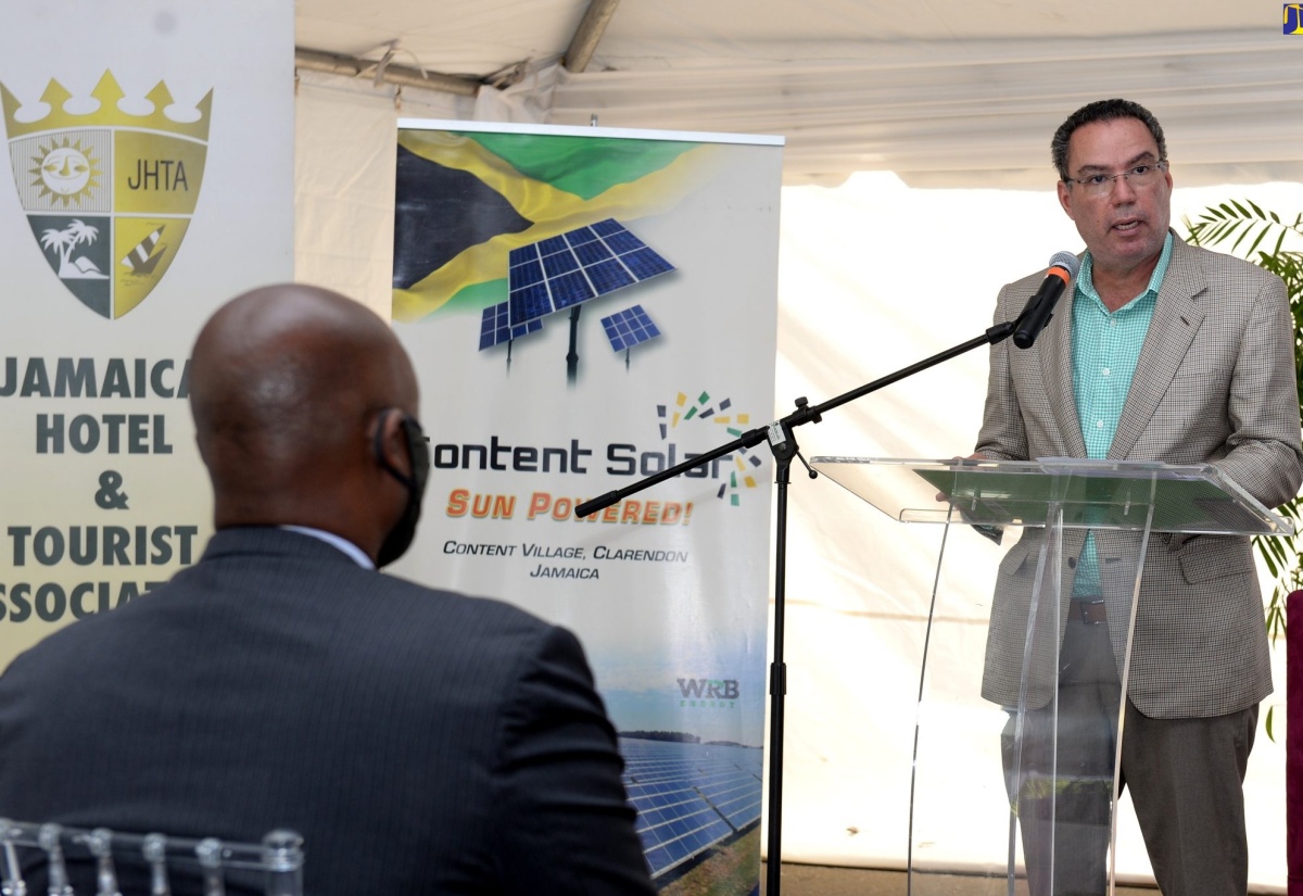 Minister of Science, Energy and Technology, Hon. Daryl Vaz (at podium), addresses the official launch of the Jamaica Energy Resilience Alliance during a virtual ceremony hosted at the White Marl location of LASCO Distributors Limited in St. Catherine, on Wednesday (January 13). 

