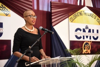 Education, Youth and Information Minister, Hon. Fayval Williams, delivers the keynote address at the Caribbean Maritime University (CMU) 2020 virtual graduation ceremony on Thursday (January 28).

