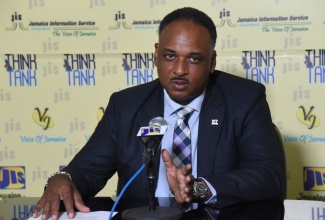  Jamaica Social Investment Fund (JSIF) Managing Director, Omar Sweeney, speaking during a recent Jamaica Information Service (JIS) 'Think Tank' at the agency's head office in Kingston.
