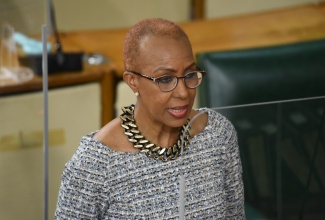 Minister of Education, Youth and Information, Hon. Fayval Williams making her contribution to the 2021/22 Sectoral Debate in the House of Representatives on April 28.

