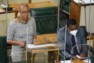 Education, Youth and Information Minister, Hon. Fayval Williams, making her 2021/22 Sectoral Debate presentation in the House of Representatives on Wednesday (April 28).

