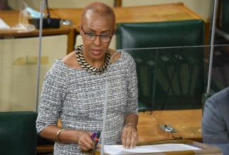 Minister of Education, Youth and Information, Hon. Fayval Williams, speaking during her contribution to the 2021/22 Sectoral Debate in the House of Representatives on April 28.

