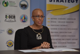 Minister of Education, Youth and Information,  Hon. Fayval Williams, speaking at the Ministry's  Caribbean Secondary Education Certificate (CSEC)/Caribbean Advanced Proficiency Examination (CAPE) virtual town hall on Thursday (April 29).​