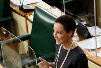 Minister of Foreign Affairs and Foreign Trade, Senator the Hon. Kamina Johnson Smith, addressing Friday's (April 23) sitting of the Senate at Gordon House.

 

 