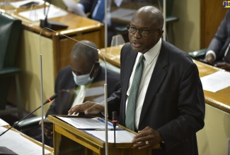 Minister without Portfolio in the Ministry of Economic Growth and Job Creation, Hon. Everald Warmington, delivers his 2021/22 Sectoral Debate presentation in the House of Representatives on May 5.