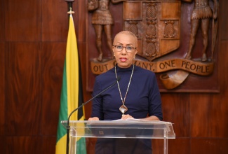 Minister of Education, Youth and Information, Hon. Fayval Williams, addressing Wednesday's (June 9) post-Cabinet press briefing at Jamaica House, St. Andrew. 

