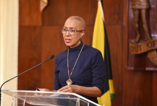 Minister of Education, Youth and Information, Hon. Fayval Williams, addressing a virtual post-Cabinet press briefing on Wednesday (June 9). 

