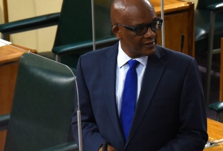 Minister of State in the Ministry of Foreign Affairs and Foreign Trade, Senator the Hon. Leslie Campbell, addresses today’s (June 4) sitting of the Senate.