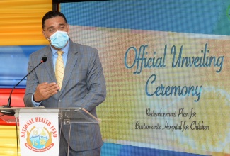 Prime Minister, the Most Hon. Andrew Holness, speaks during the official unveiling ceremony for the multimillion-dollar Bustamante Hospital for Children Redevelopment Plan, on Wednesday (July 7).

