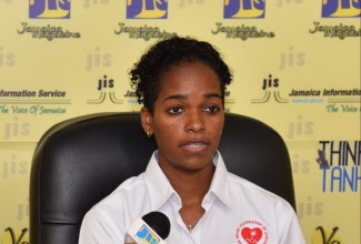 Senior Manager, Health Services at the Heart Foundation of Jamaica, Noelle Campbell, addresses a JIS Think Tank on the Importance of AEDs in CPR.   Photo : Mark Bell 